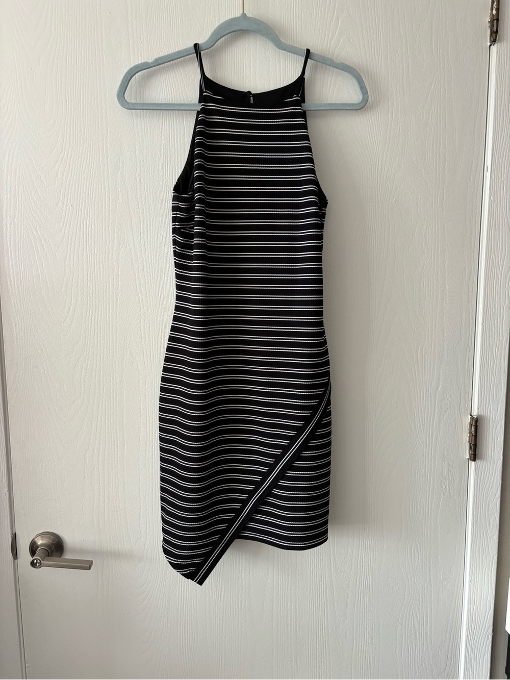 Black and White Striped Halter Mini Dress